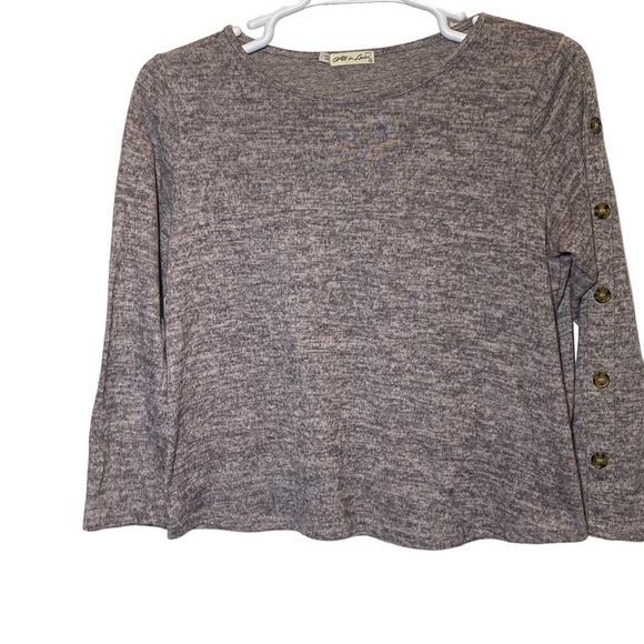 All in Love women's Large subtle pink grey marled knit top button accents boxy - Picture 2 of 6